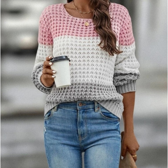 New color block long sleeve knit sweater - Picture 4 of 7